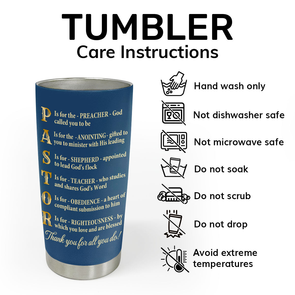 Thank You Pastor: Christian Faith Gift – Custom Engraved Stainless Steel Tumbler