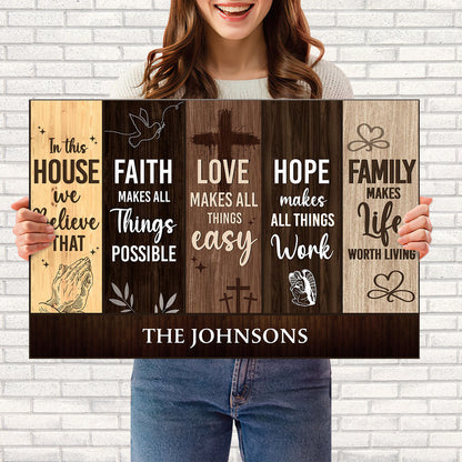 Personalized "In This House We Believe" Family Faith Hope Love Canvas