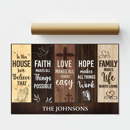 Personalized "In This House We Believe" Family Faith Hope Love Canvas