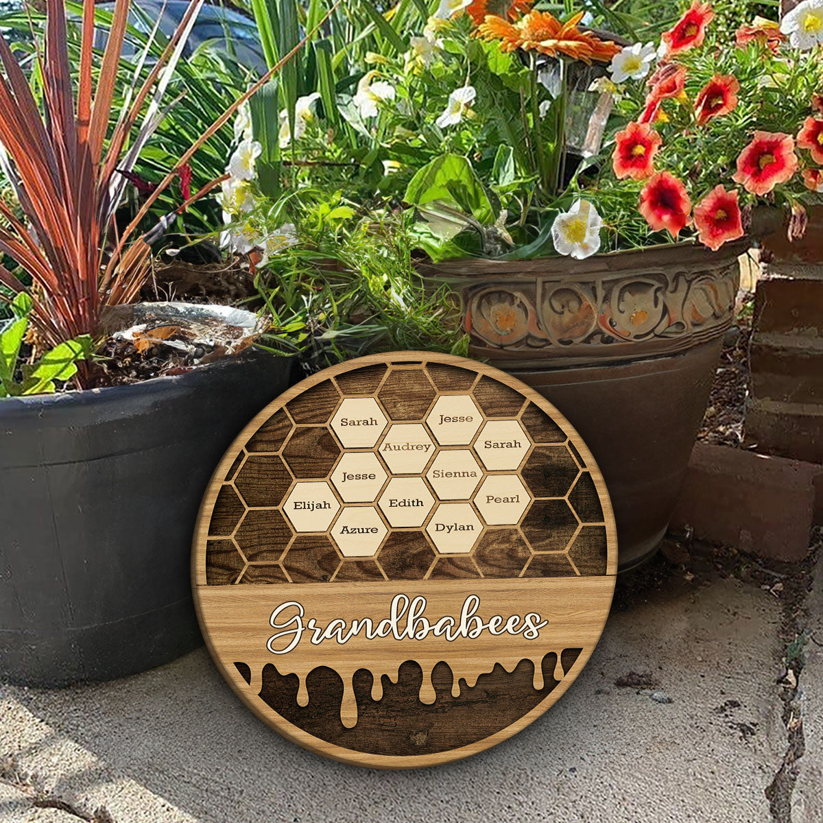 Sweet Grandbabees Personalized Wooden Door Sign - Custom Bees Design Gift for Grandma and Grandpa
