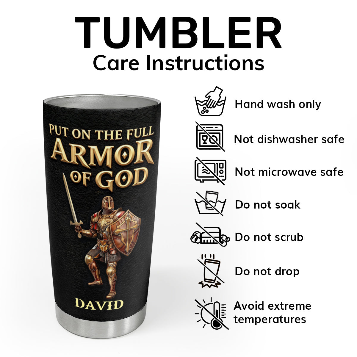 Put On The Full Armor Of God Personalized Tumbler - Christian Men Ephesians 6 Travel Mug