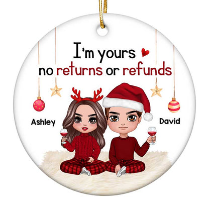 Doll Couple Sitting Christmas Gift For Him For Her Personalized Circle Ceramic Ornament