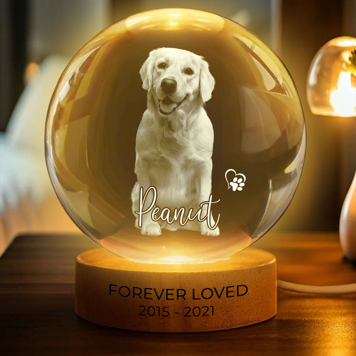 Personalized Pet Photo Memorial Crystal Ball LED Night Light - Custom Gift for Pet Lovers