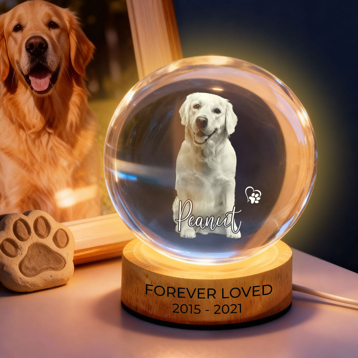 Personalized Pet Photo Memorial Crystal Ball LED Night Light - Custom Gift for Pet Lovers