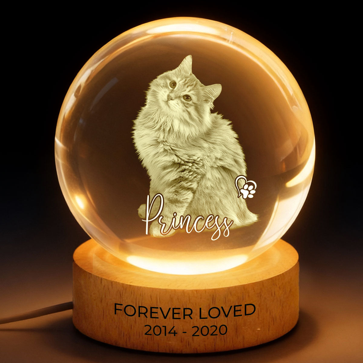 Personalized Pet Photo Memorial Crystal Ball LED Night Light - Custom Gift for Pet Lovers
