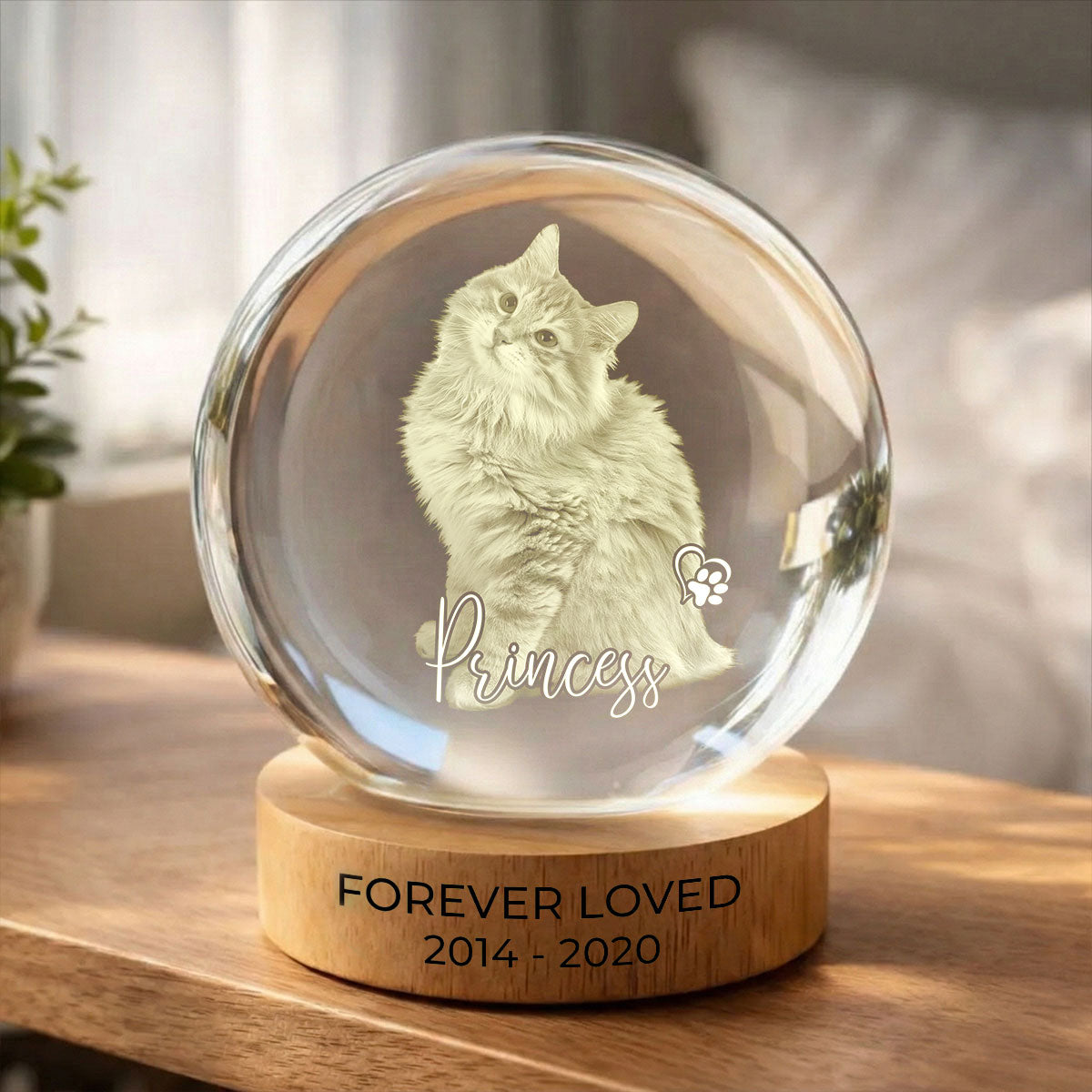 Personalized Pet Photo Memorial Crystal Ball LED Night Light - Custom Gift for Pet Lovers