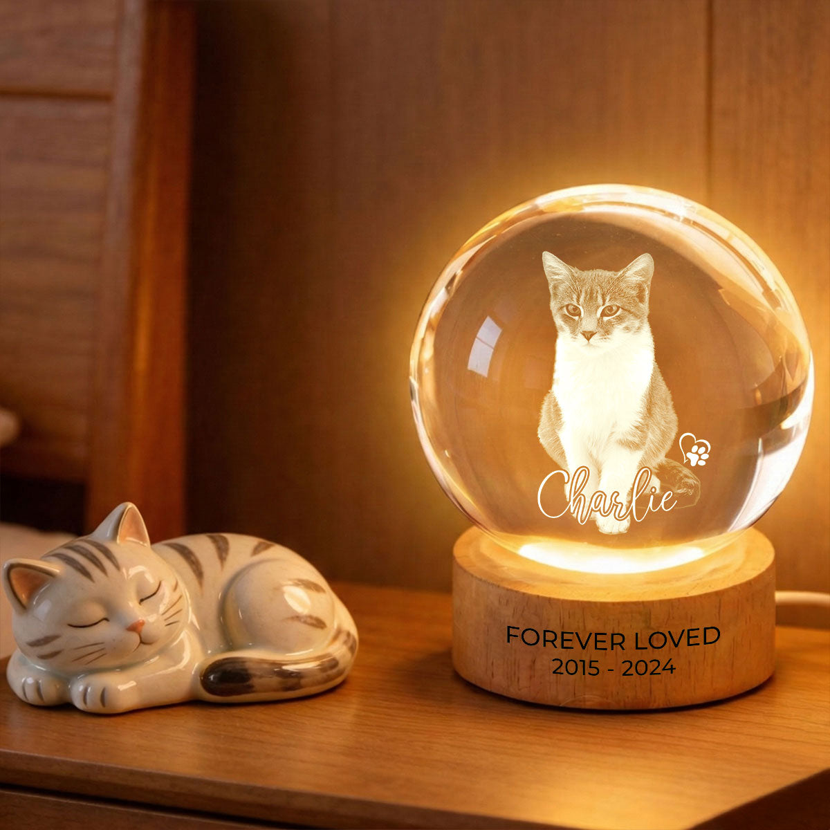 Personalized Pet Photo Memorial Crystal Ball LED Night Light - Custom Gift for Pet Lovers