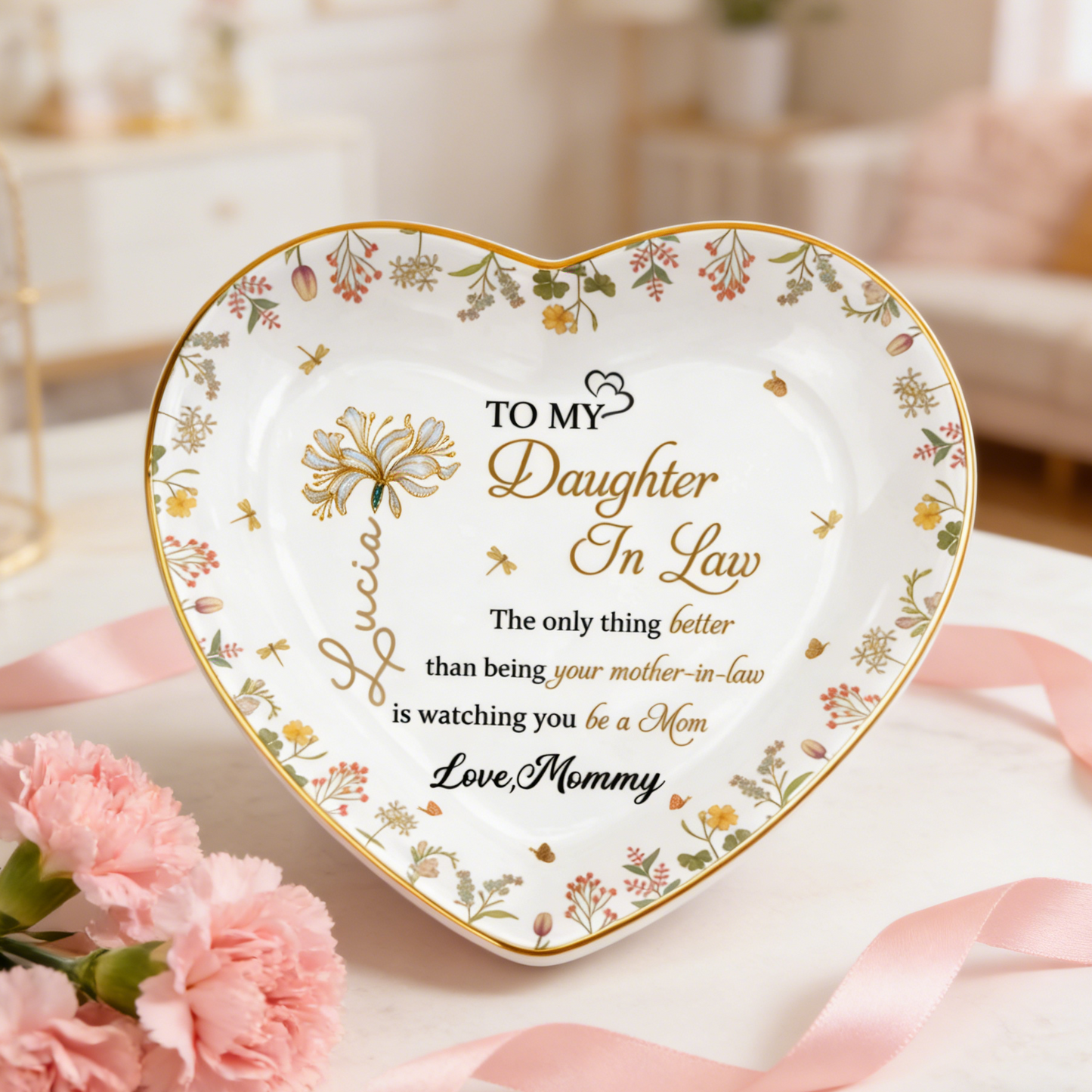 “To My Daughter-In-Law” Personalized Heart Jewelry Dish - Gift from Mom