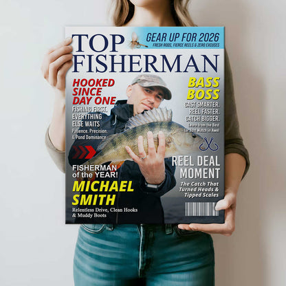 Personalized Custom Fishing Magazine Cover Poster / Canvas - Angler Funny Gift For Fisherman