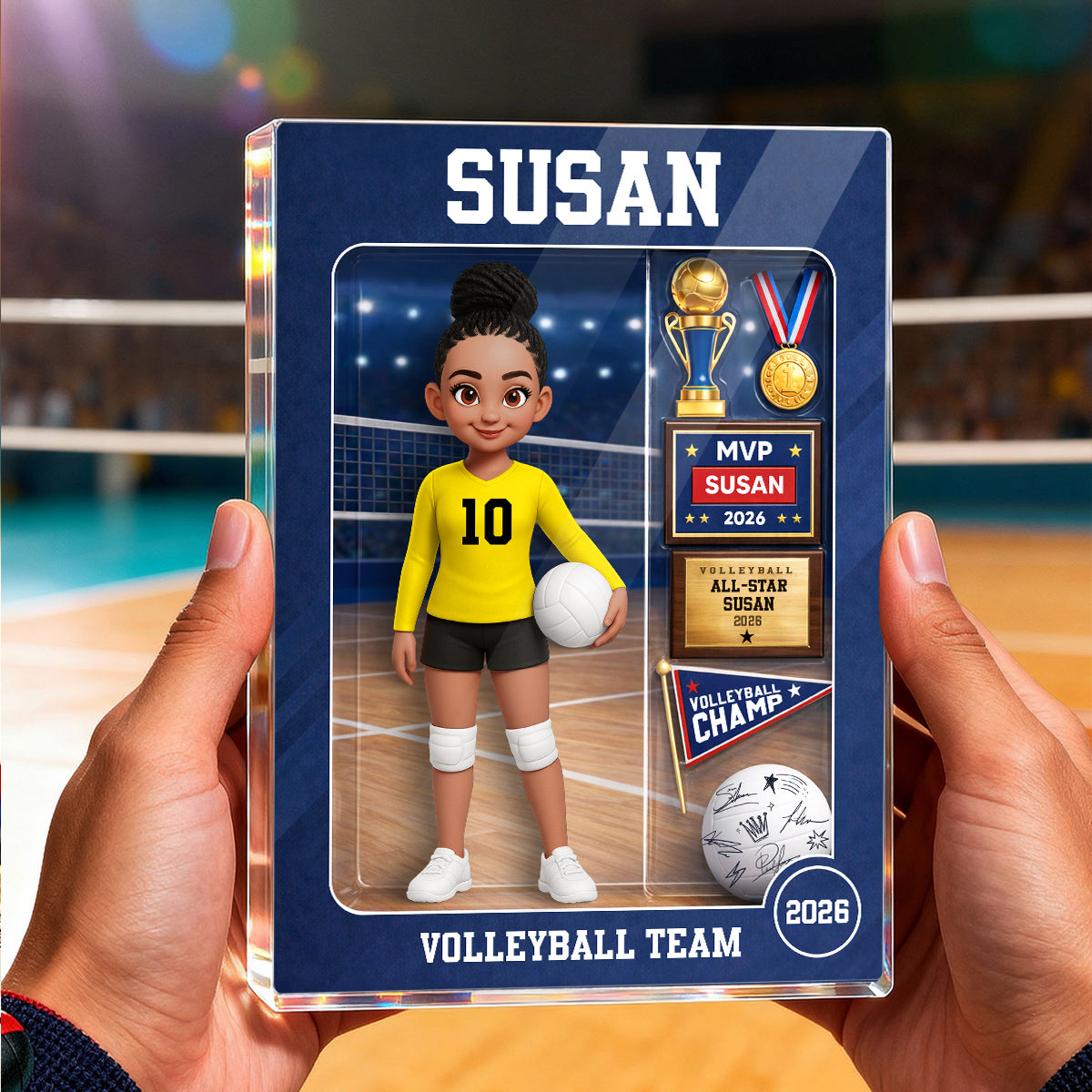 Plaque material and size view - Custom Volleyball Girl Acrylic Plaque