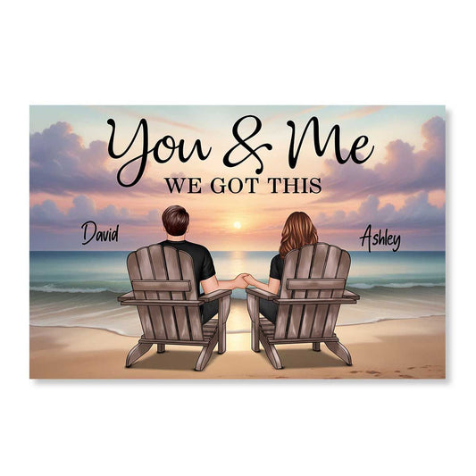 Personalized Couple Canvas: 'You & Me We Got This' Beach Art Gift