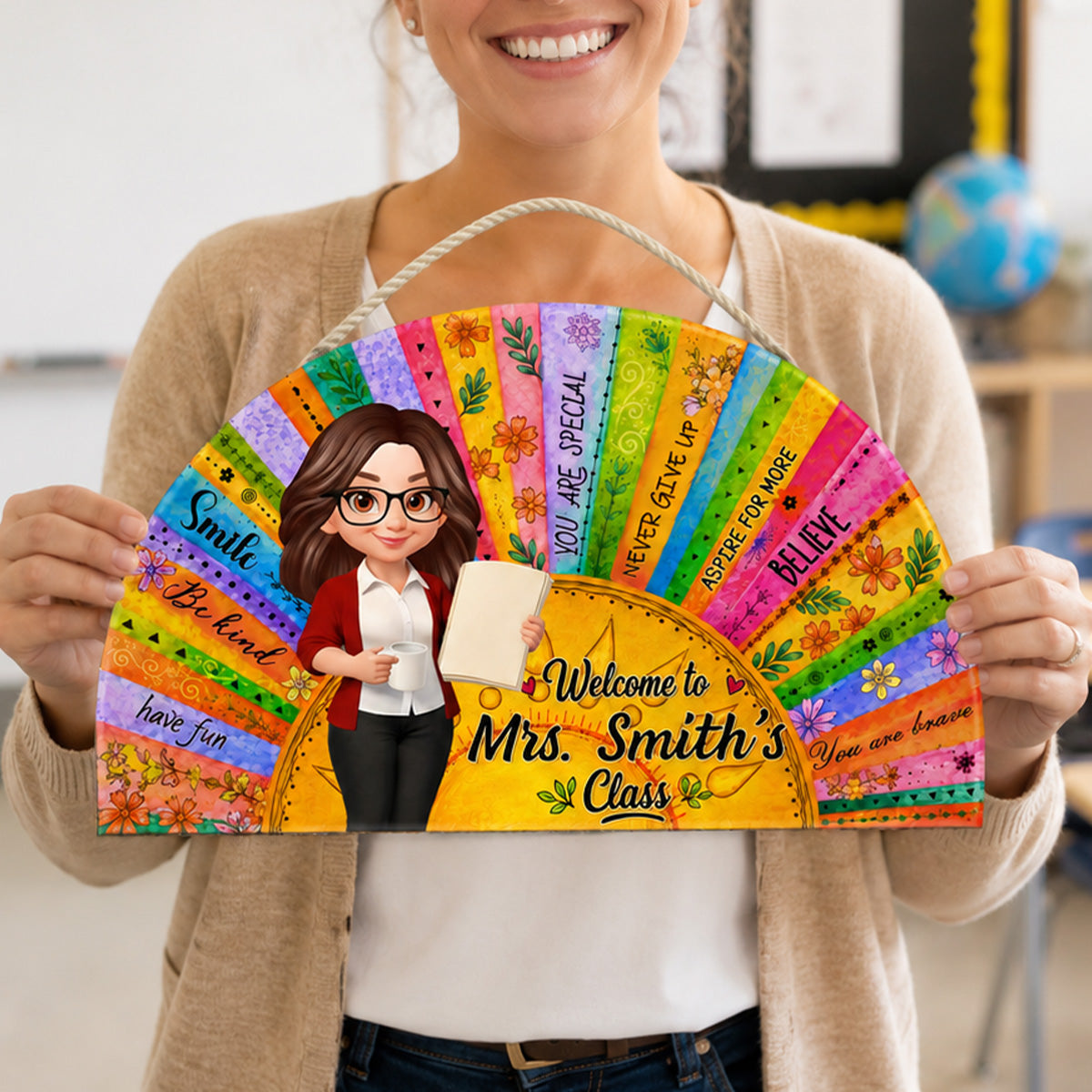 Wood Sign material and size view - Personalized Teacher Door Sign